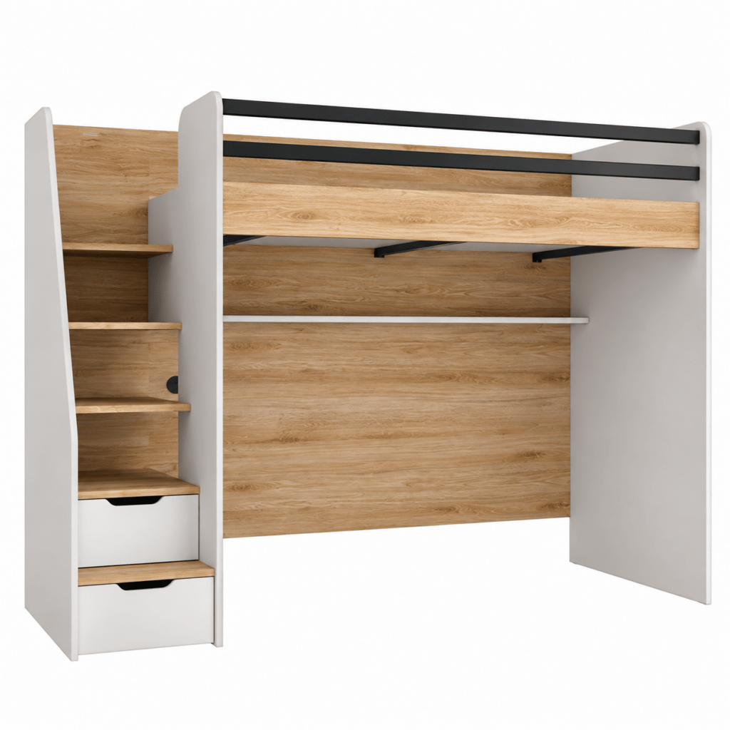 almila new options hoogslaper eiken beige opbergtrap 90x200 cm