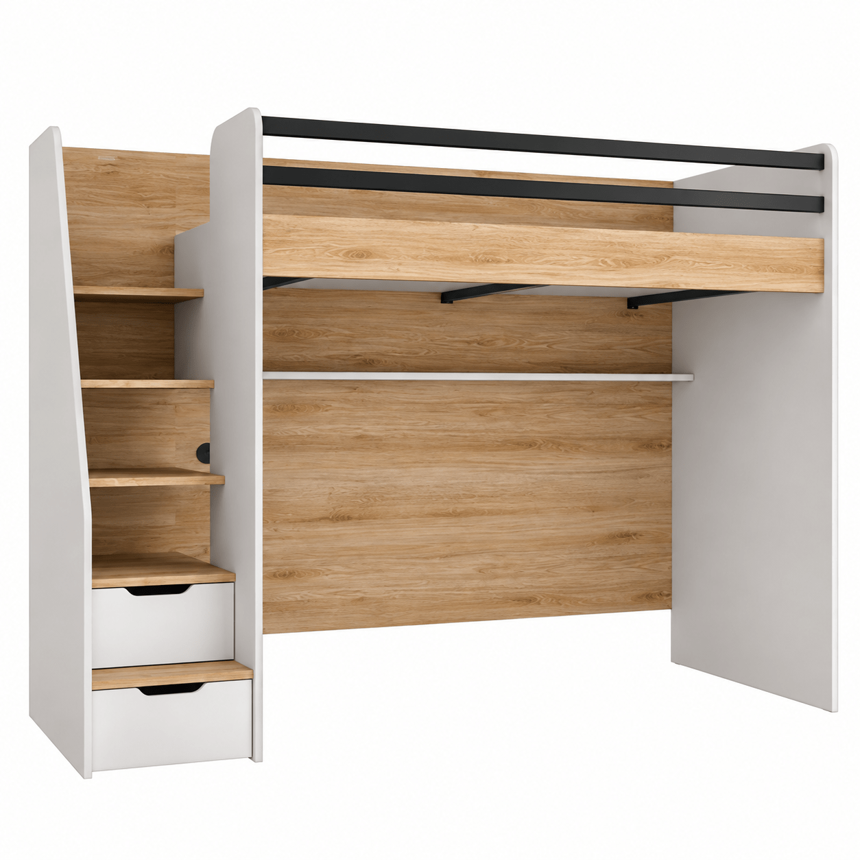 almila new options hoogslaper eiken beige opbergtrap 90x200 cm