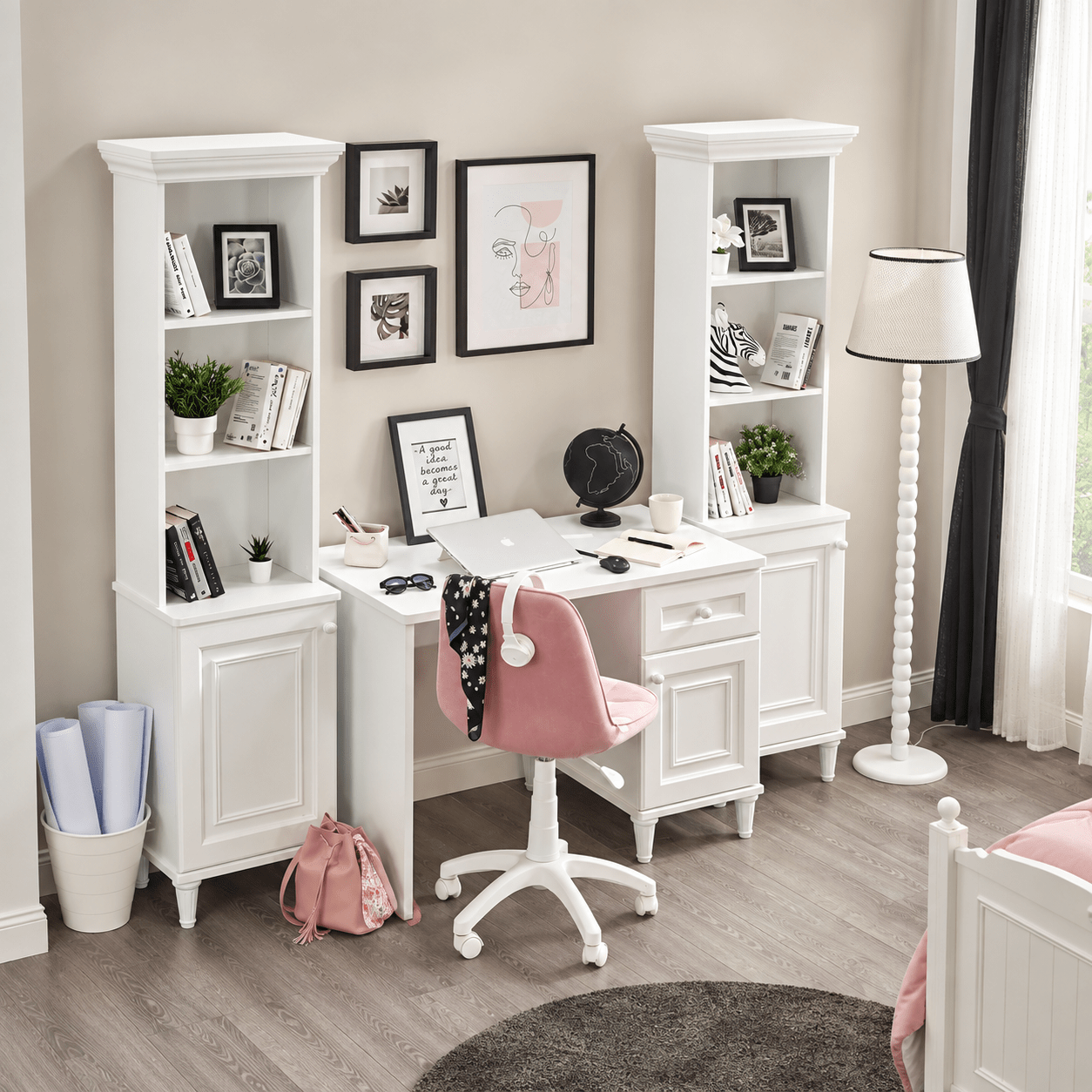 Almila Lora Complete Kinderkamer Set Wit / Rose - Afbeelding 4