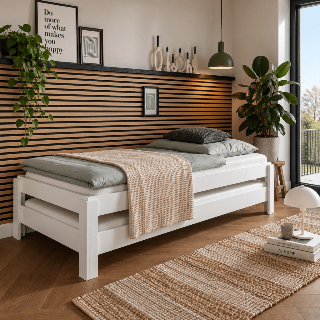 Infanskids ruimtebesparend opstapelbed denver ii wit in moderne kinderkamer