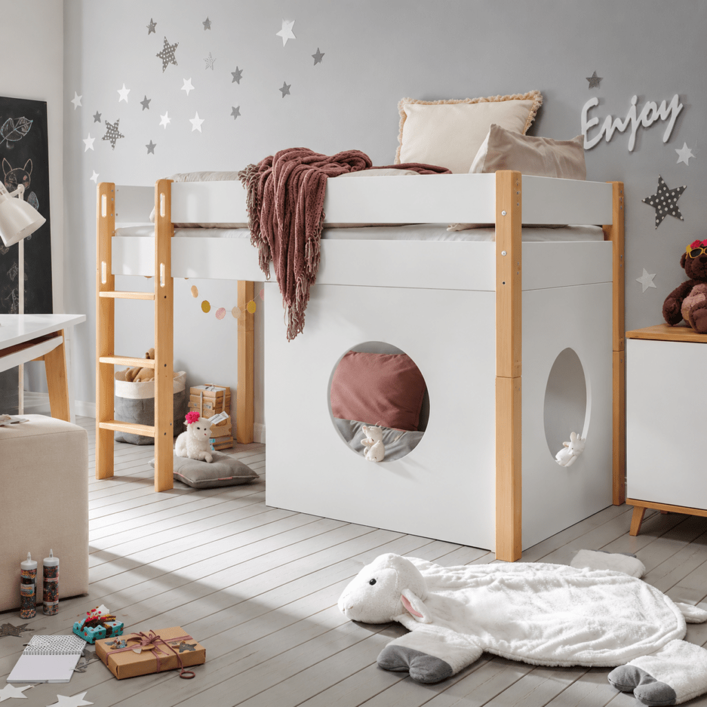 Infanskids Infanscolor halfhoogslaper complete kinderkamer set wit beuken met kledingkast en bureau
