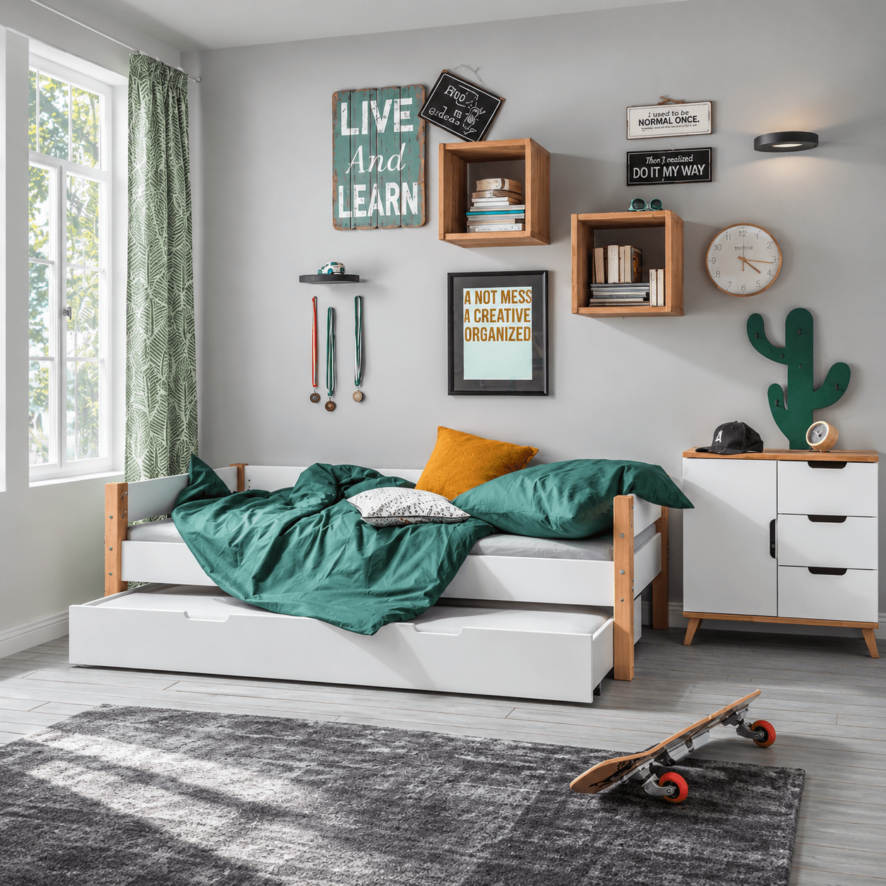 infanscolor kajuitbed complete kinderkamer set wit beuken 1-persoonsbed vooraanzicht