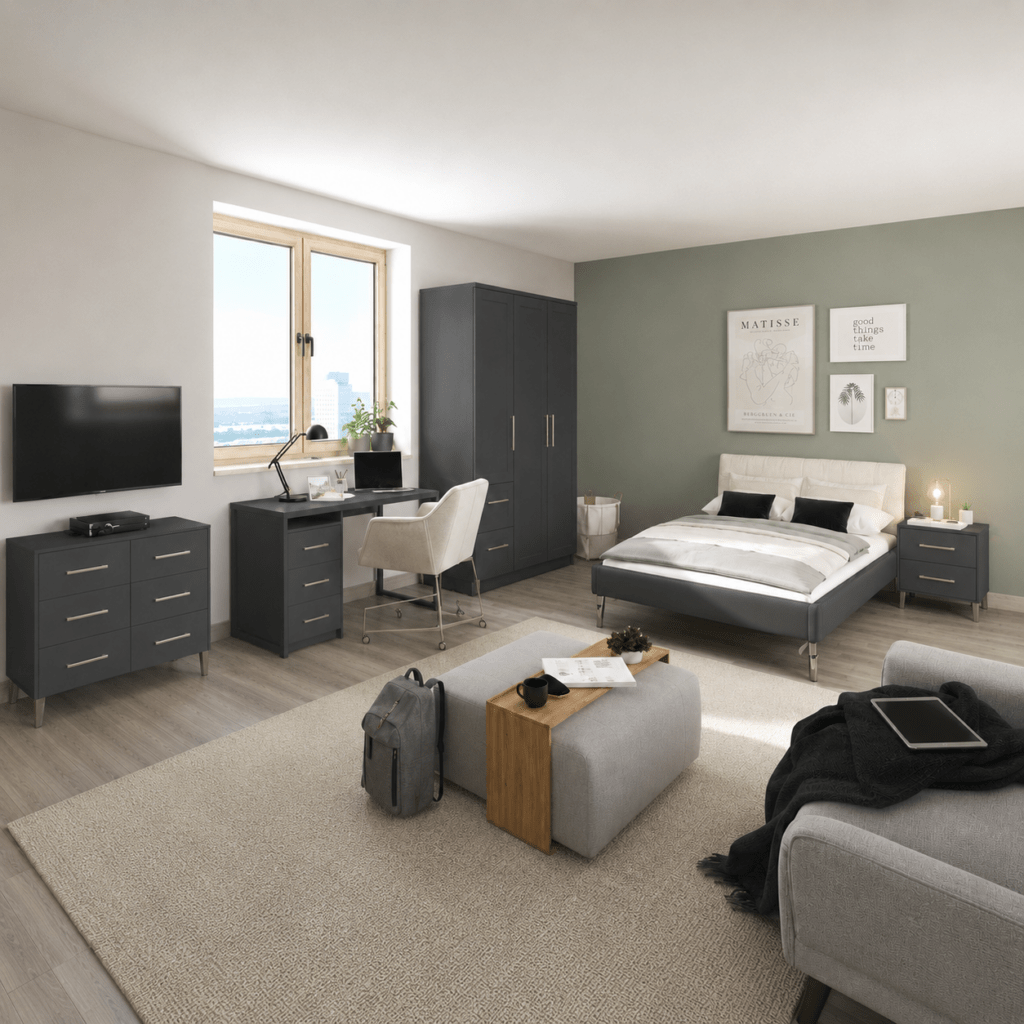 Rauch Skandi complete tienerkamer set antraciet met twijfelaar bed 120x200 en 3-deurs kast