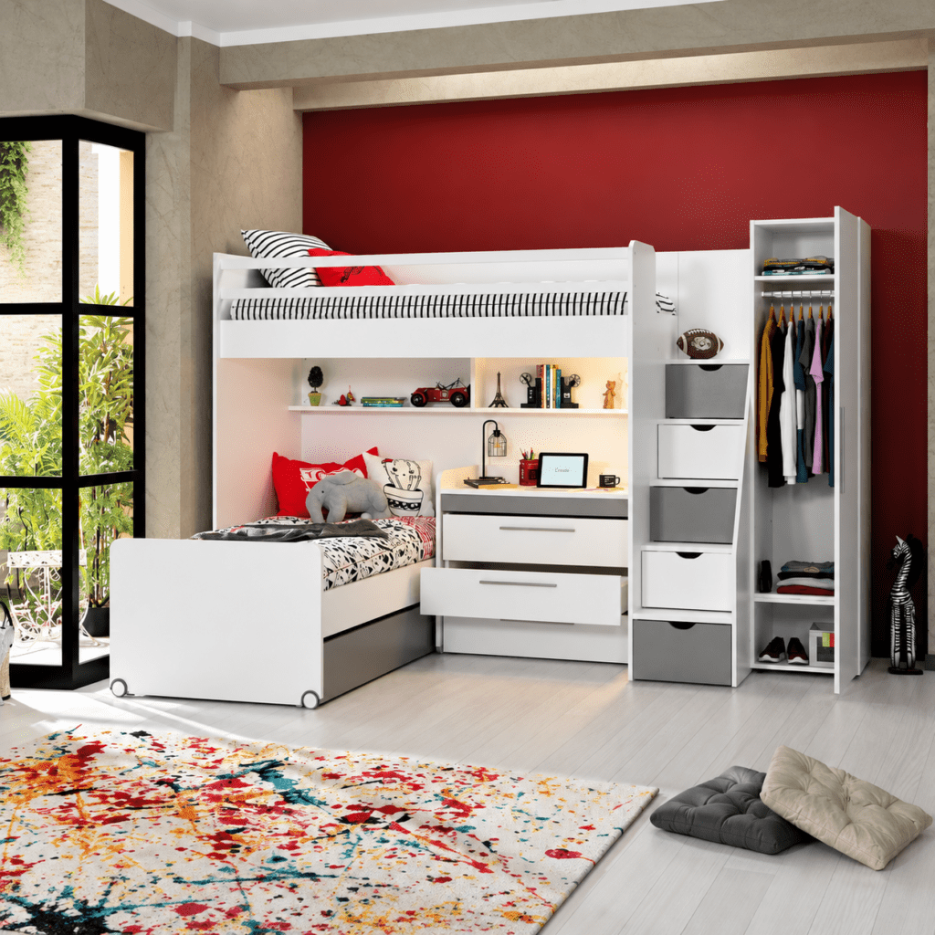 almila neo hoogslaper opbergtrap wit grijs 257x101x191 cm