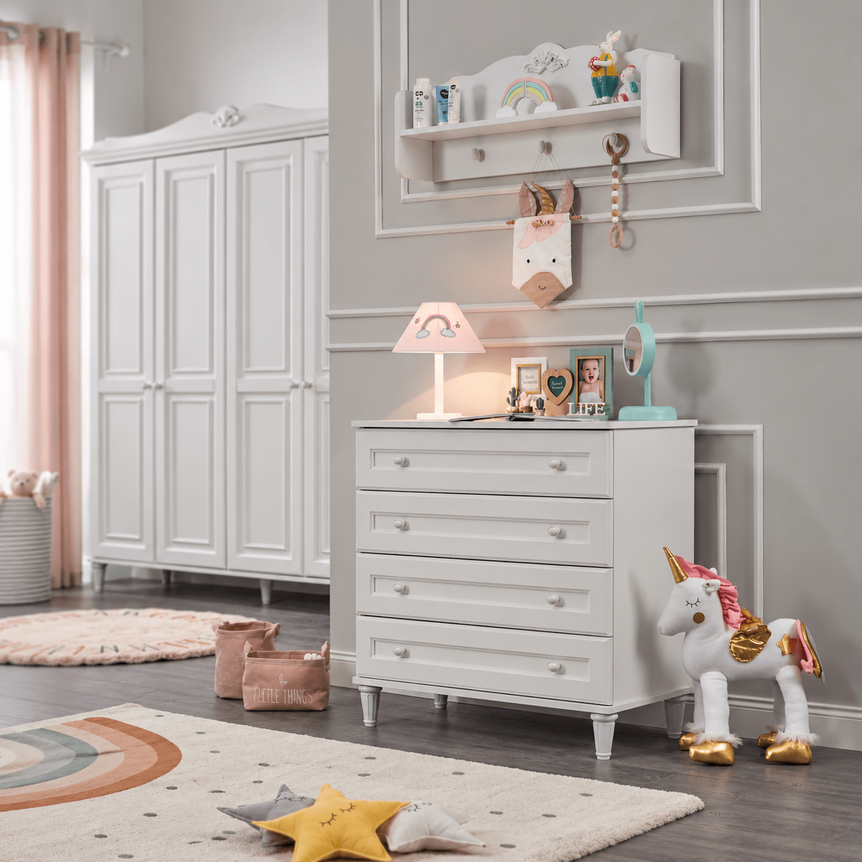 Almila Lora Complete Kinderkamer Set Wit / Rose - Afbeelding 7