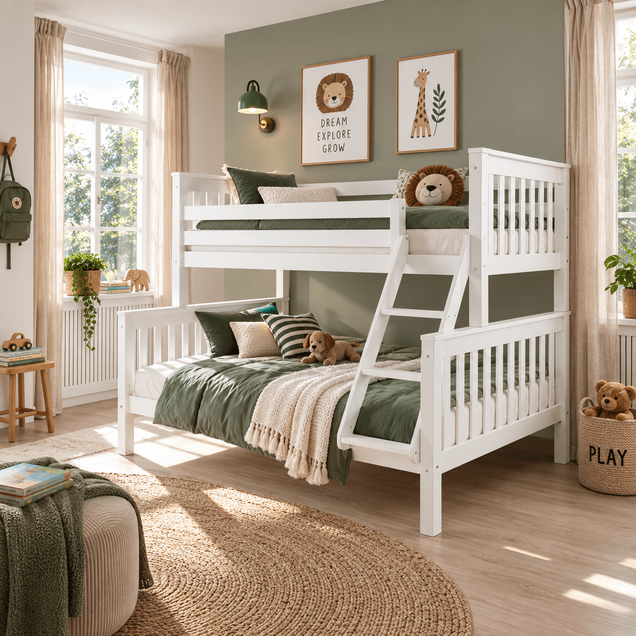 infanskids pino 3-persoons stapelbed wit 90x200 140x200 van massief grenen