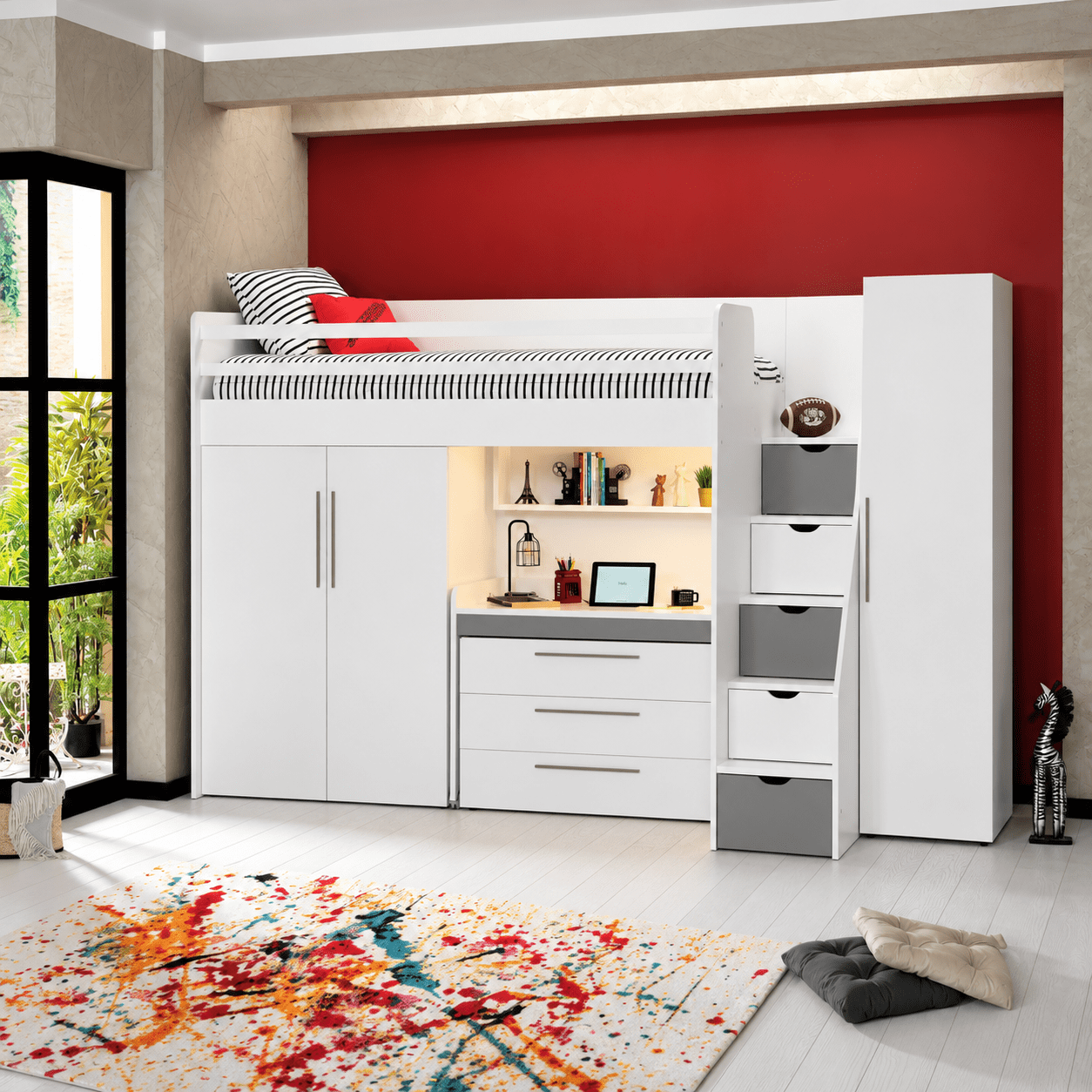 Almila Neo Complete Kinderkamer Set Hoogslaper - Wit/Grijs- Zelf Samenstellen - Afbeelding 12