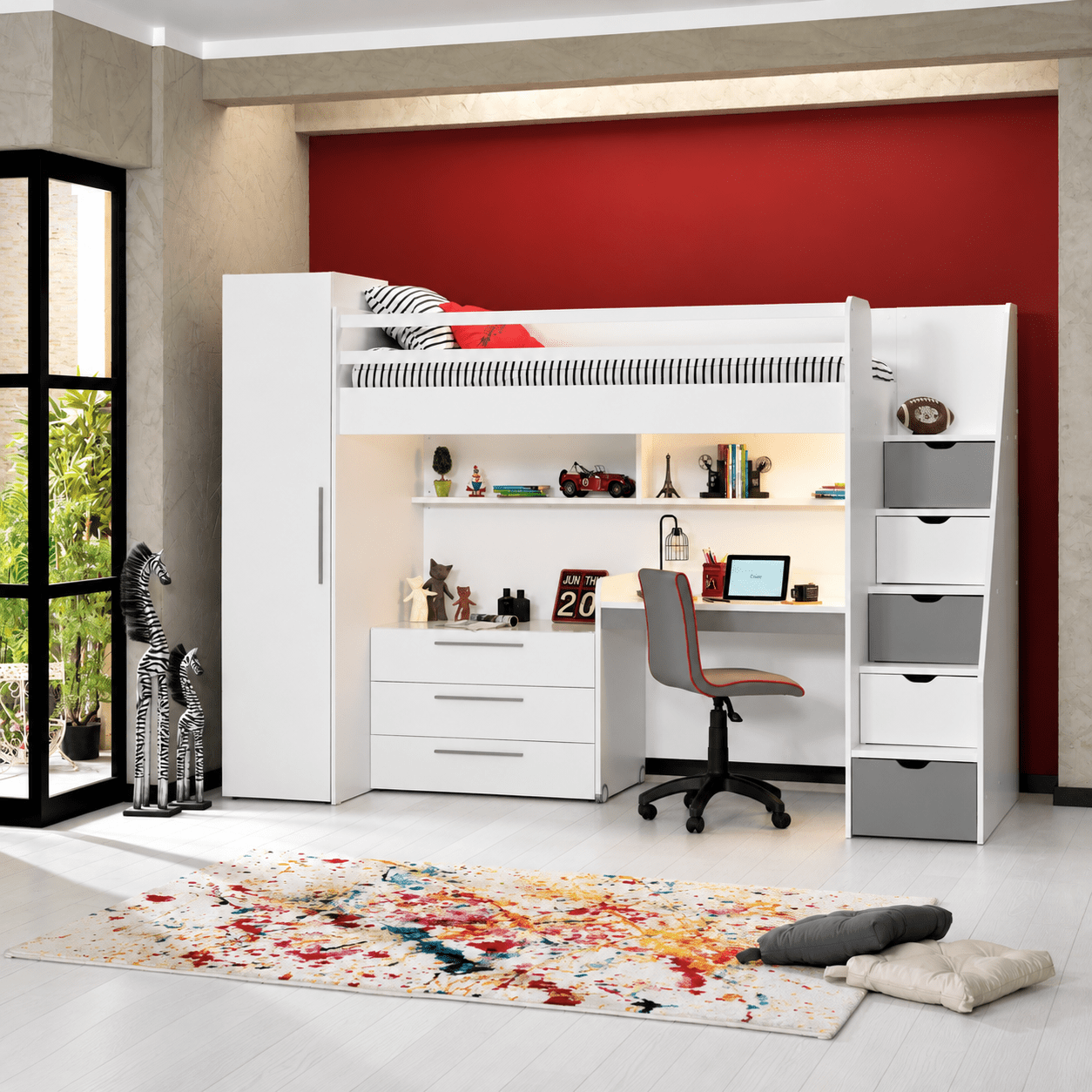 Almila Neo Complete Kinderkamer Set Hoogslaper - Wit/Grijs- Zelf Samenstellen - Afbeelding 18