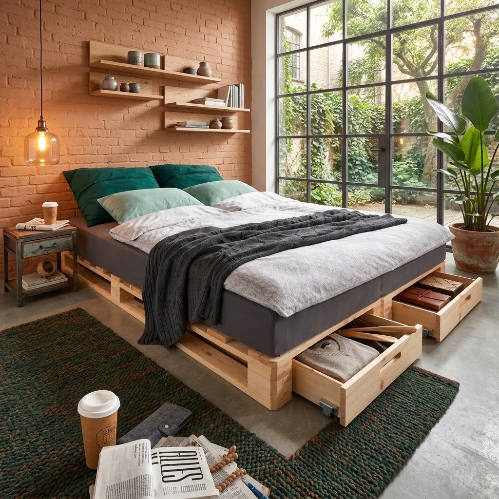 infanskids palletbed 180x200 naturel industrieel interieur sfeer