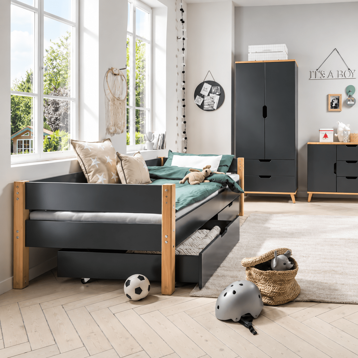 Infanskids Infanscolor Kajuitbed Complete Kinderkamer Set Antraciet/Beuken - Afbeelding 2
