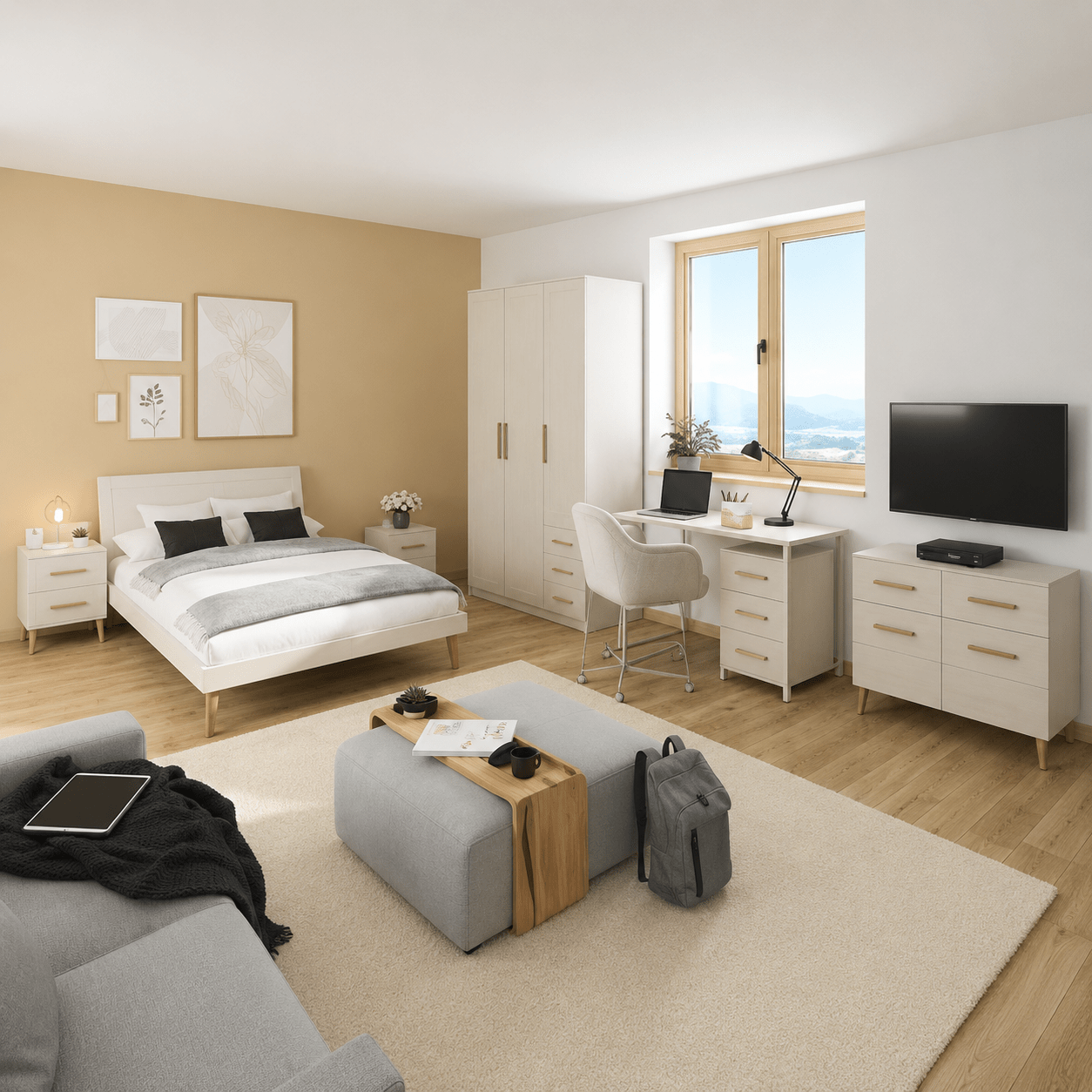 Rauch Skandi complete kinderkamer set champagne met bed kledingkast en bureau