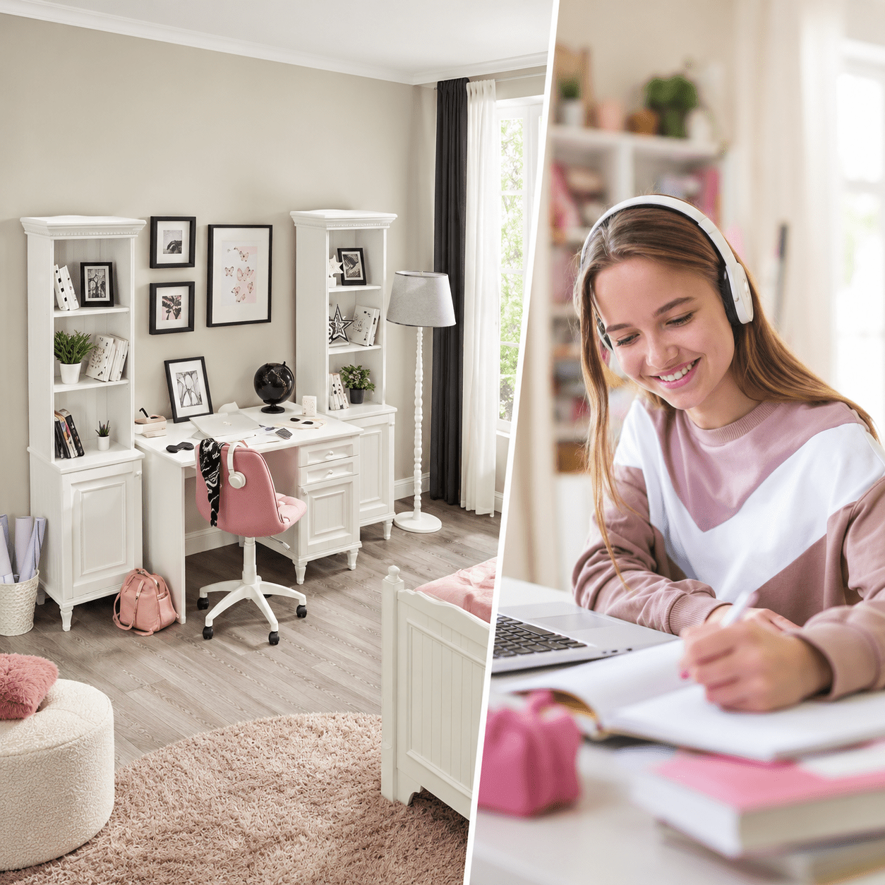 Almila Lora Complete Kinderkamer Set Wit / Rose - Afbeelding 2
