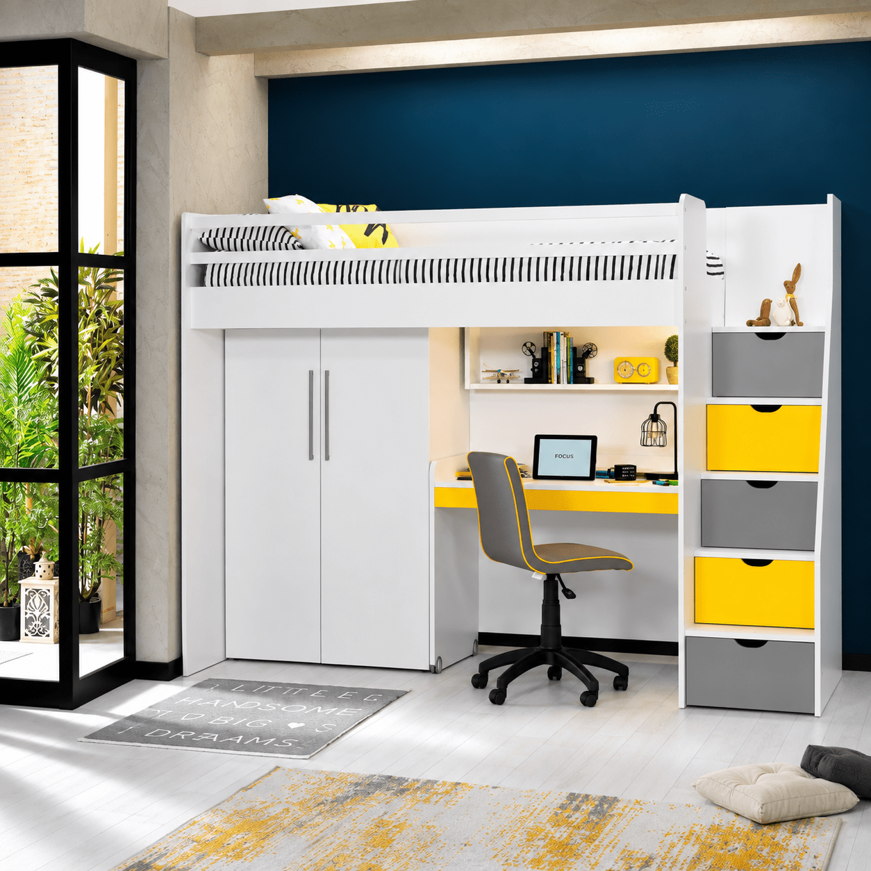 almila neo complete kinderkamer set hoogslaper wit geel 257 cm