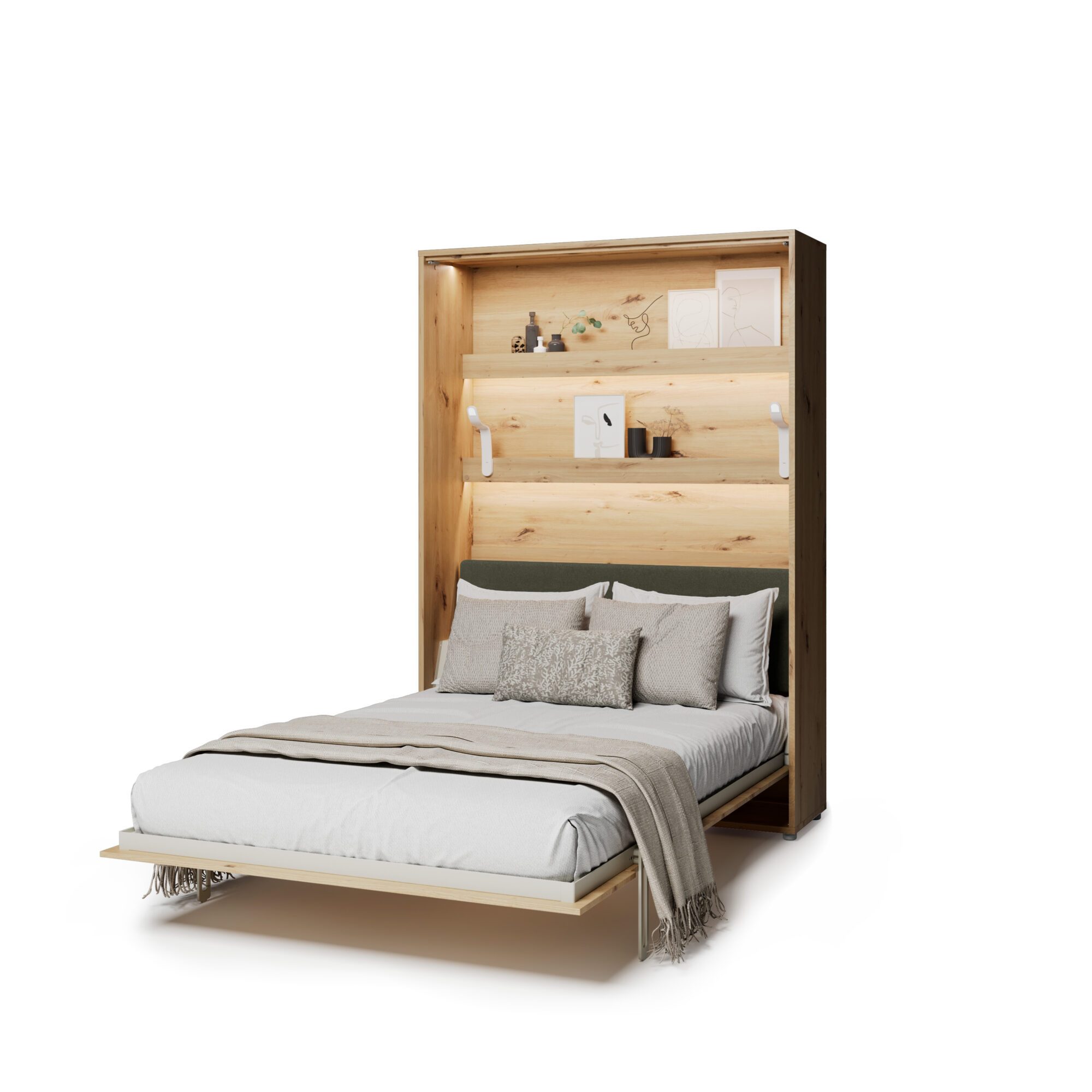lenart bed concept verticaal elektrisch opklapbed 140x200 eikenkleur tijdens automatisch openklappen
