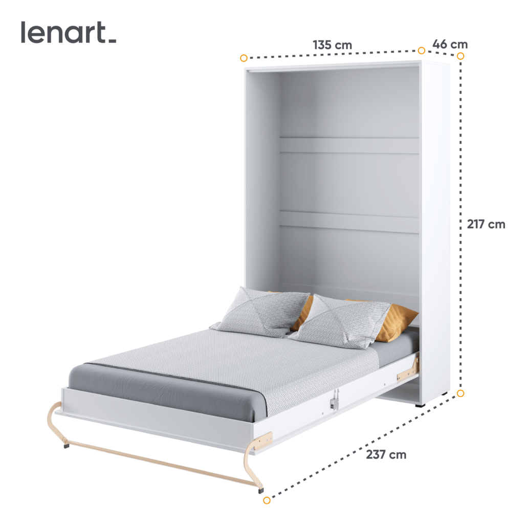 Lenart CONCEPT PRO opklapbed 120x200 hoogglans wit veiligheidsmechanisme en metalen handgreep