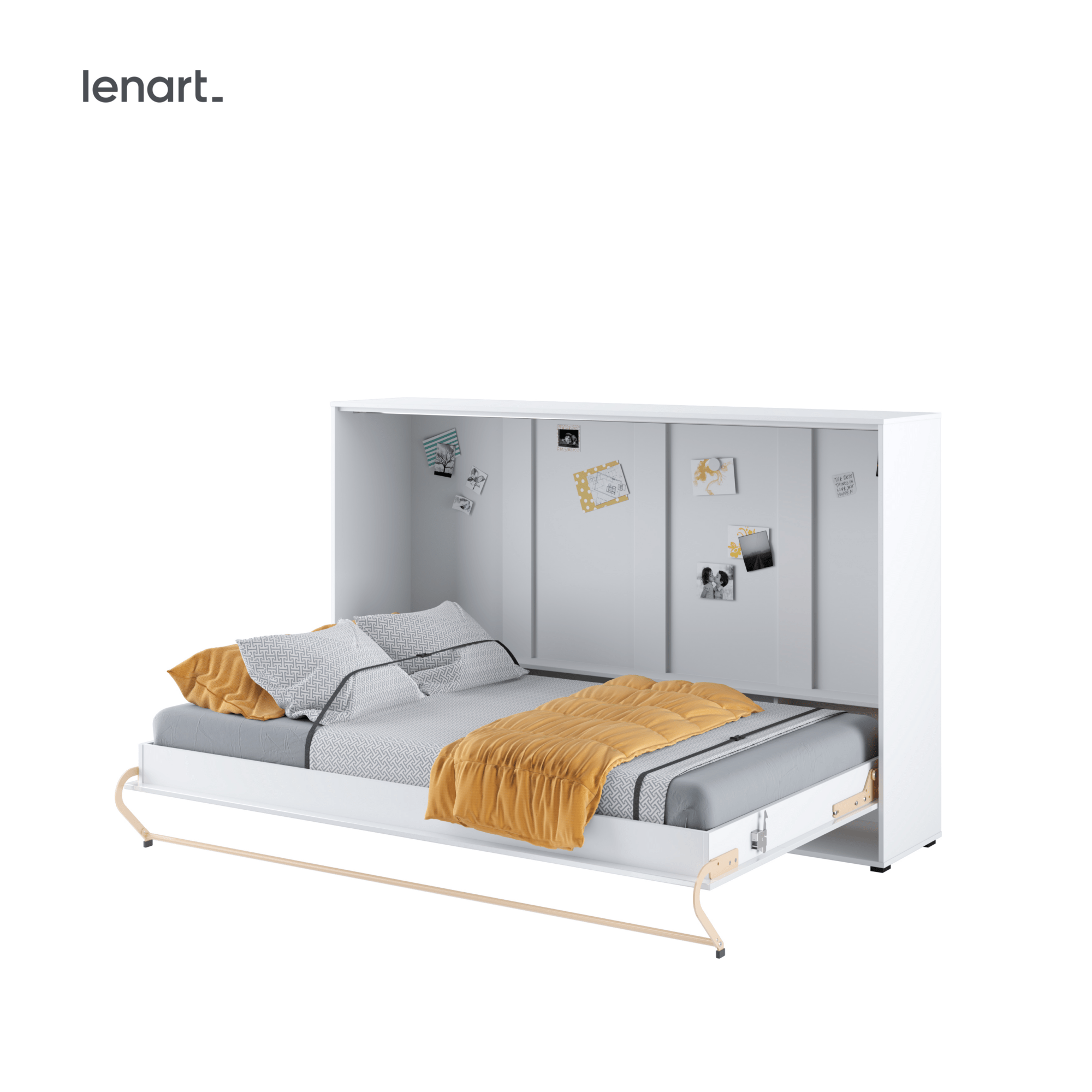 Lenart CONCEPT PRO horizontaal opklapbed 120x200 hoogglans wit veiligheidsmechanisme en metalen handgreep