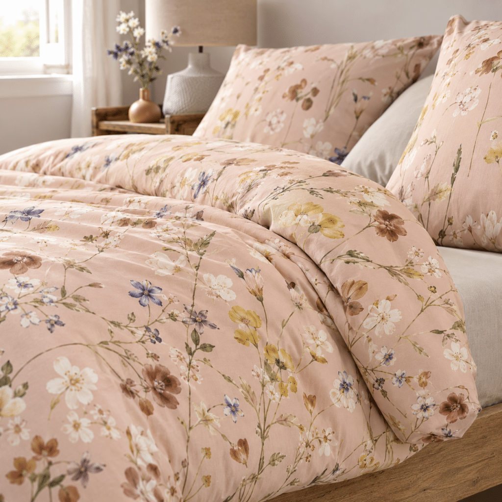 Ariadne at Home Soft Flowers Nude flanellen dekbedovertrek met kussenslopen