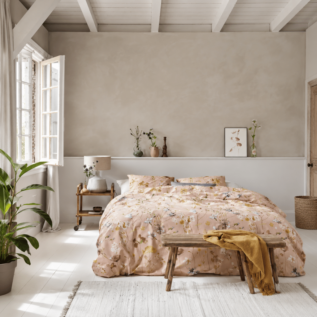 Flanellen dekbedovertrek Ariadne at Home Soft Flowers Nude