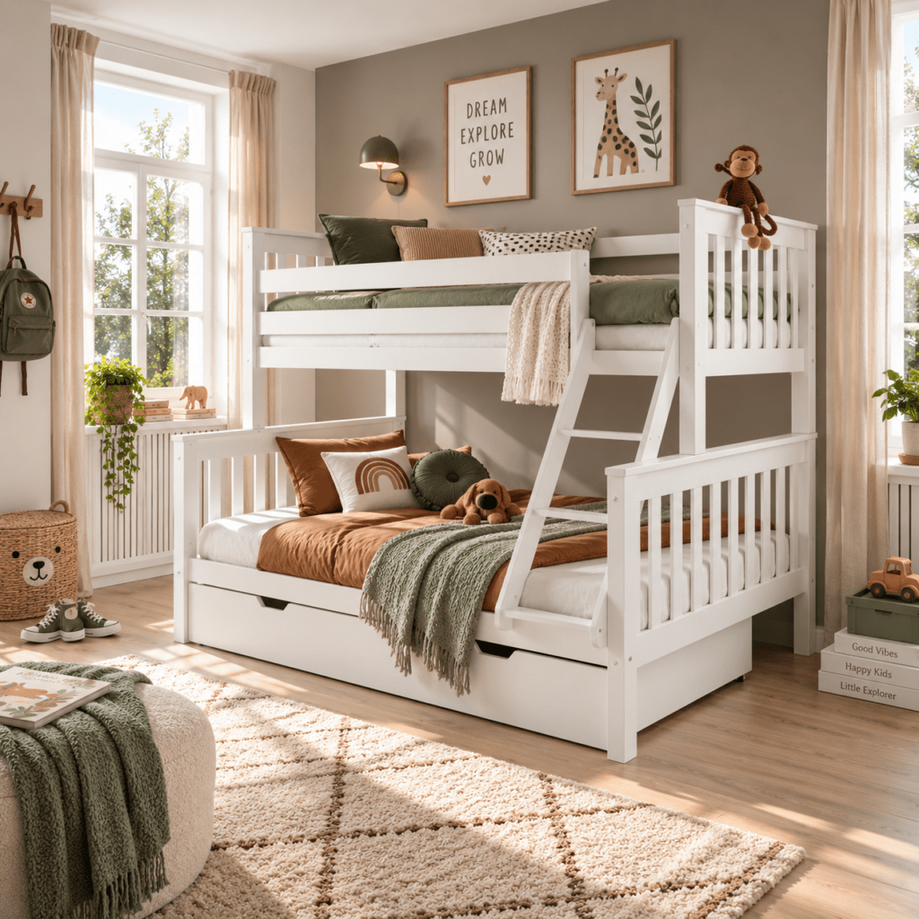 massief grenenhout en mdf afwerking infanskids pino 3-persoons stapelbed wit