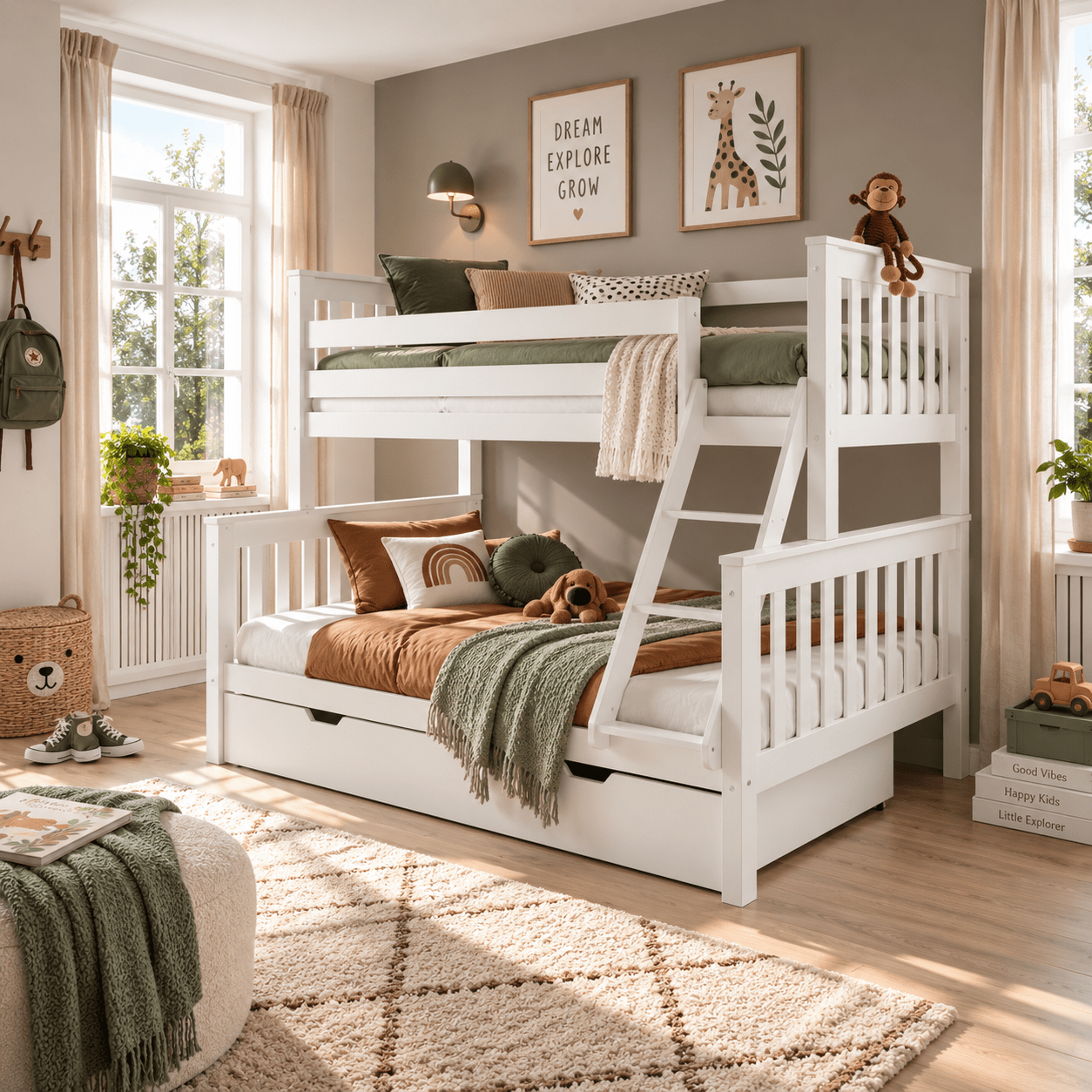 massief grenenhout en mdf afwerking infanskids pino 3-persoons stapelbed wit