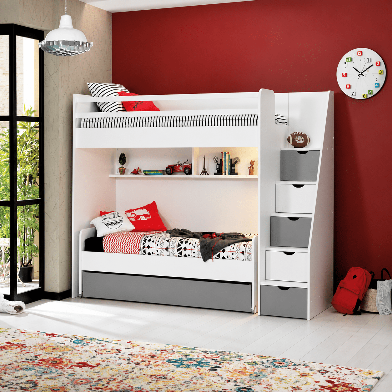 almila neo stapelbed met bedlade wit grijs 3 slaapplekken