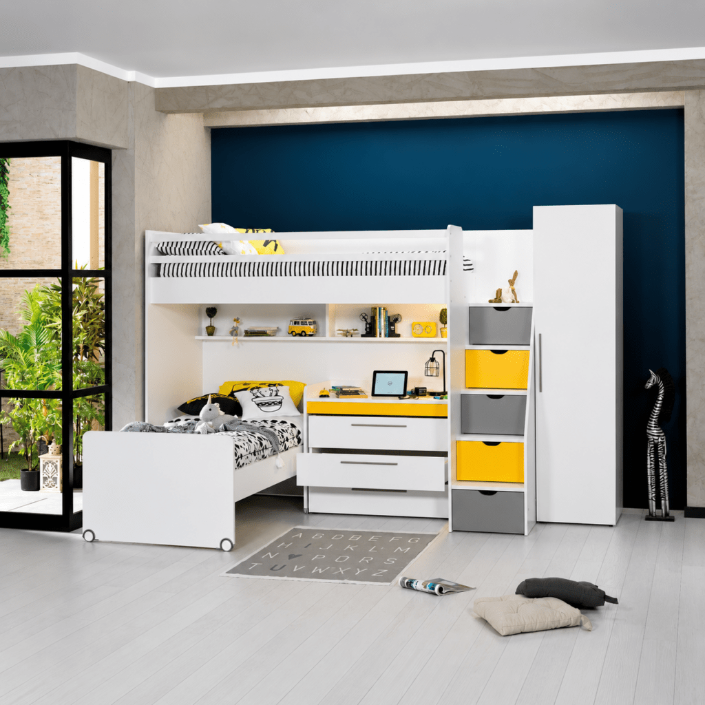 almila neo bureau klein op wieltjes wit geel 107 cm