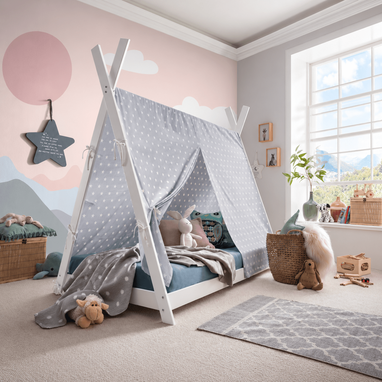 infanskids pino tipibed 90x200 wit met grijze tipitent