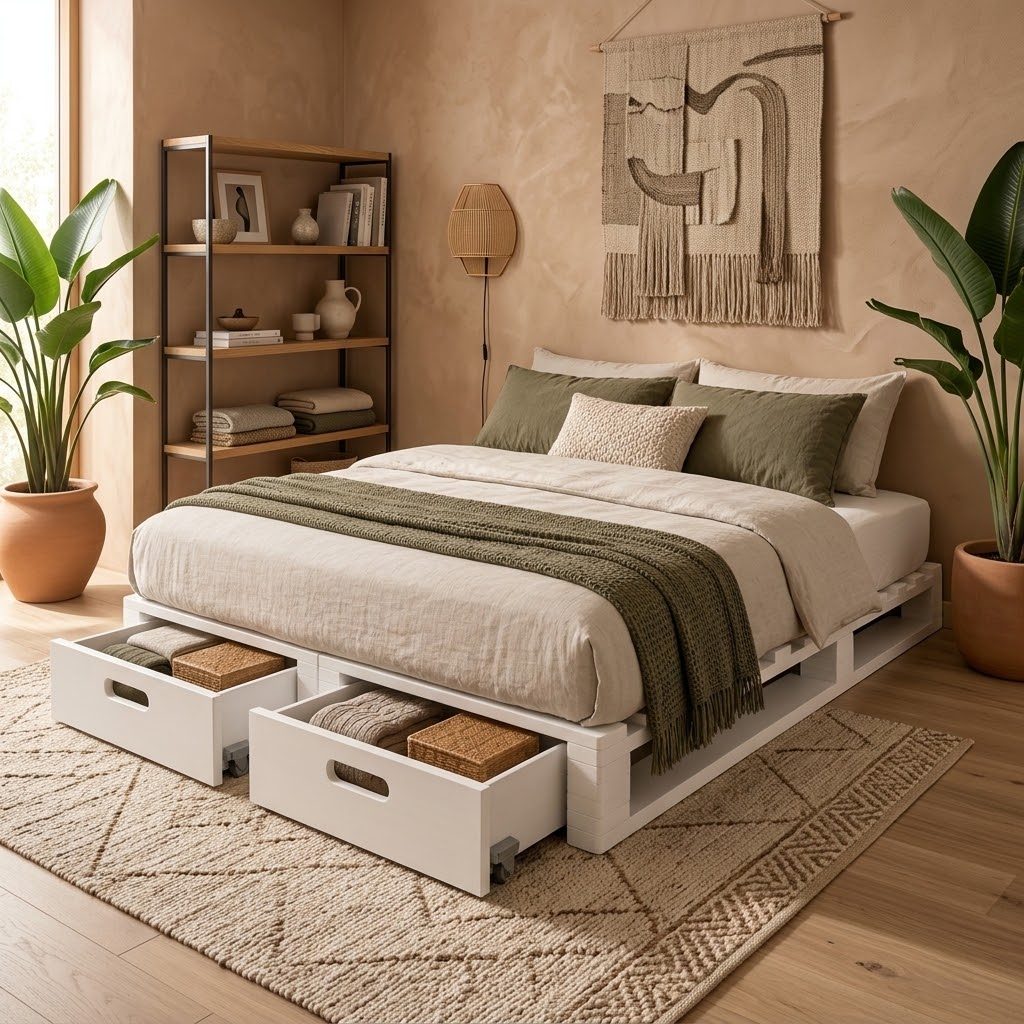 infanskids palletbed wit 180x200 cm sfeerfoto sfeervolle slaapkamer met lades