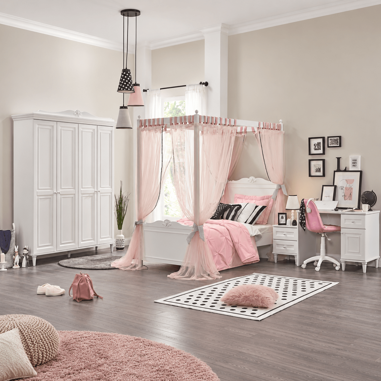 Almila Lora Complete Kinderkamer Set Wit / Rose - Afbeelding 3