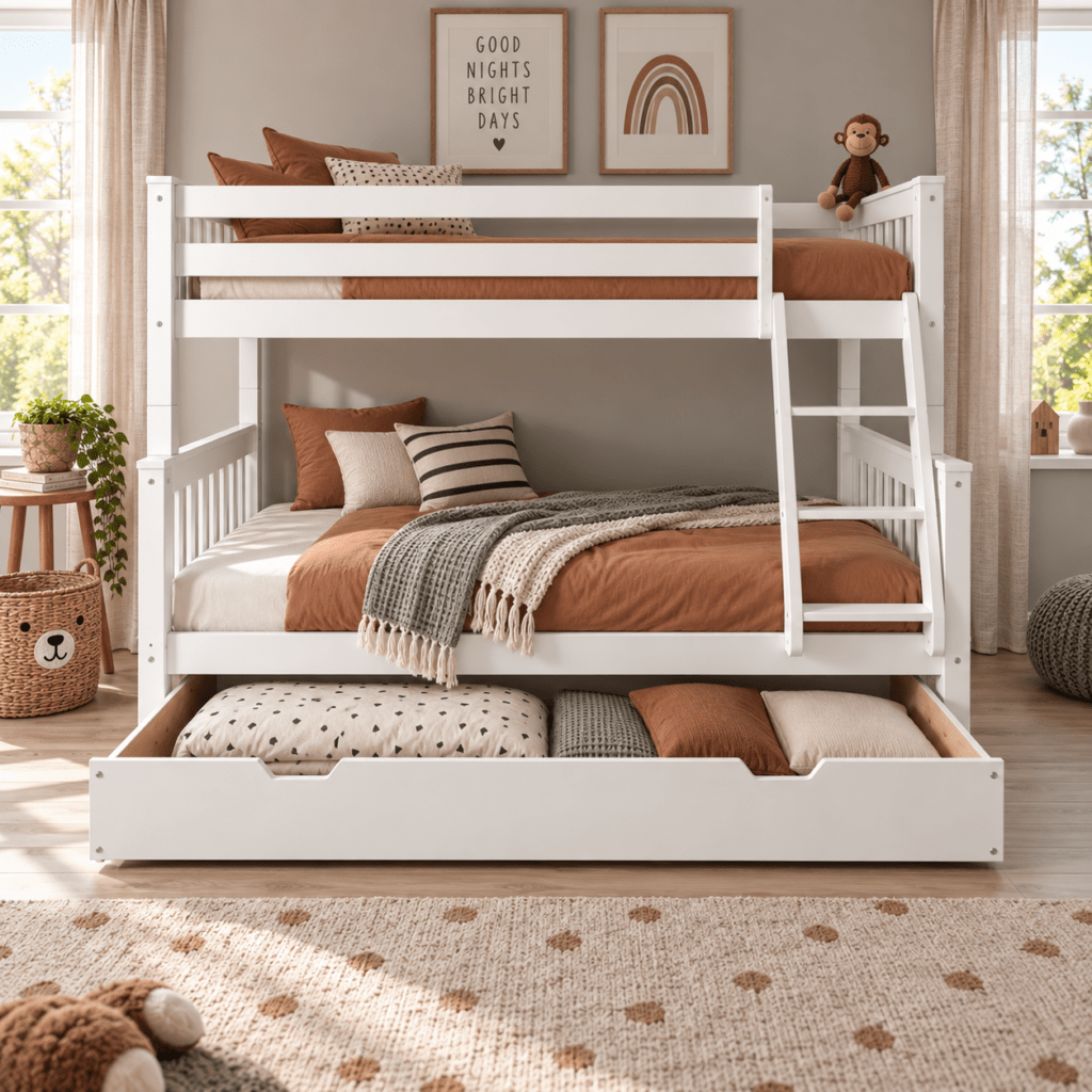 optionele uitschuifbare slaaplade onder infanskids pino familiebed wit