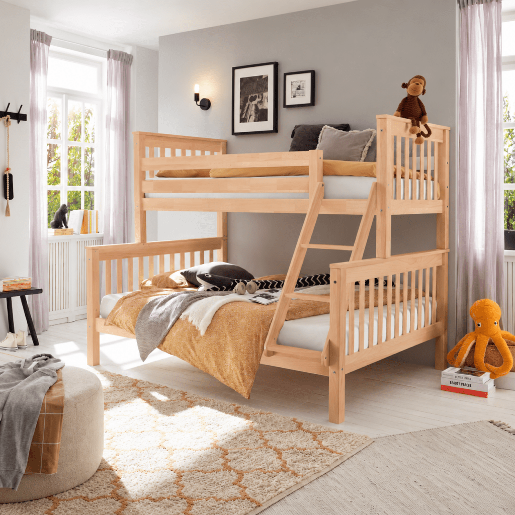 infanskids pino 3 persoons stapelbed beuken massief beukenhout 90x200 140x200 cm