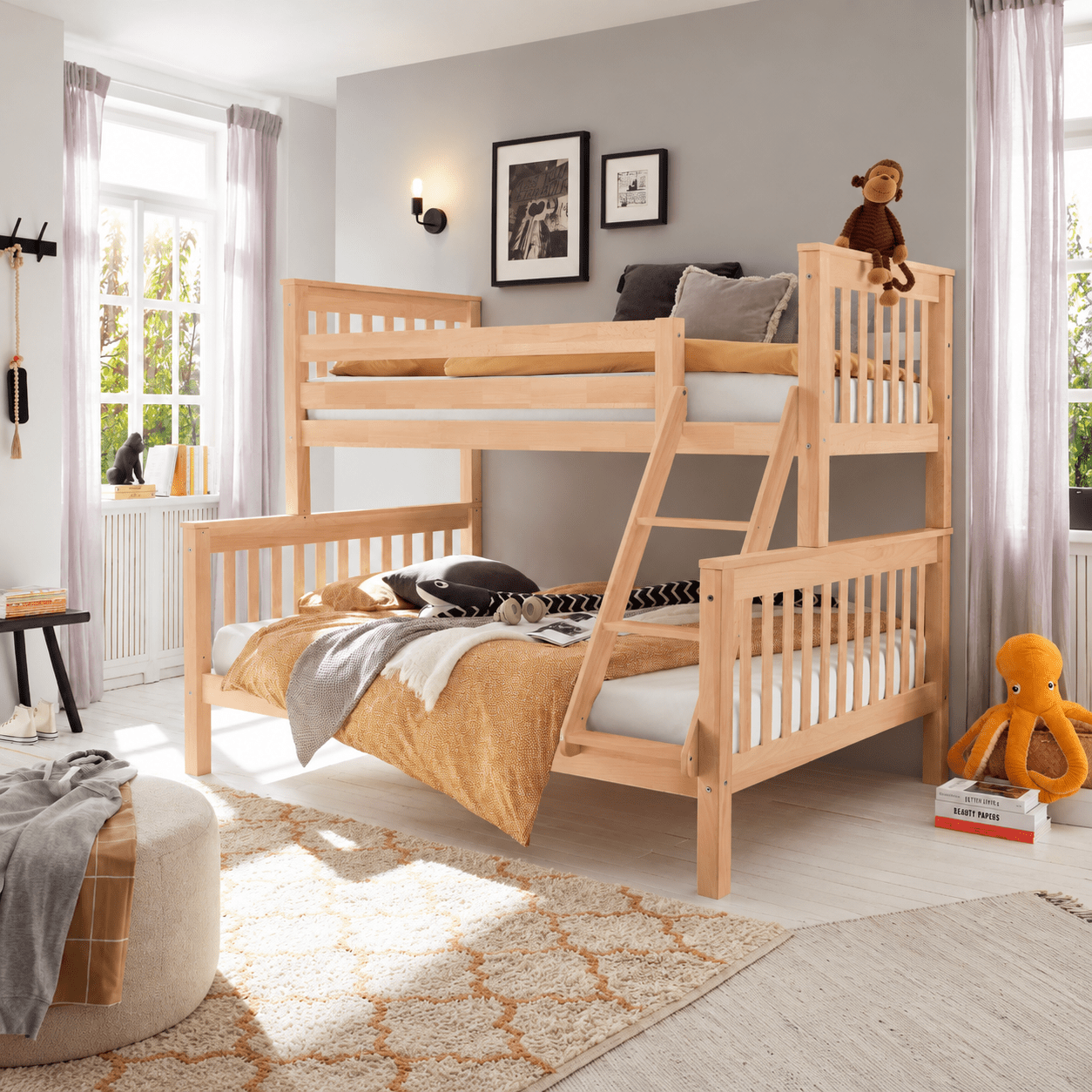 infanskids pino 3 persoons stapelbed beuken massief beukenhout 90x200 140x200 cm