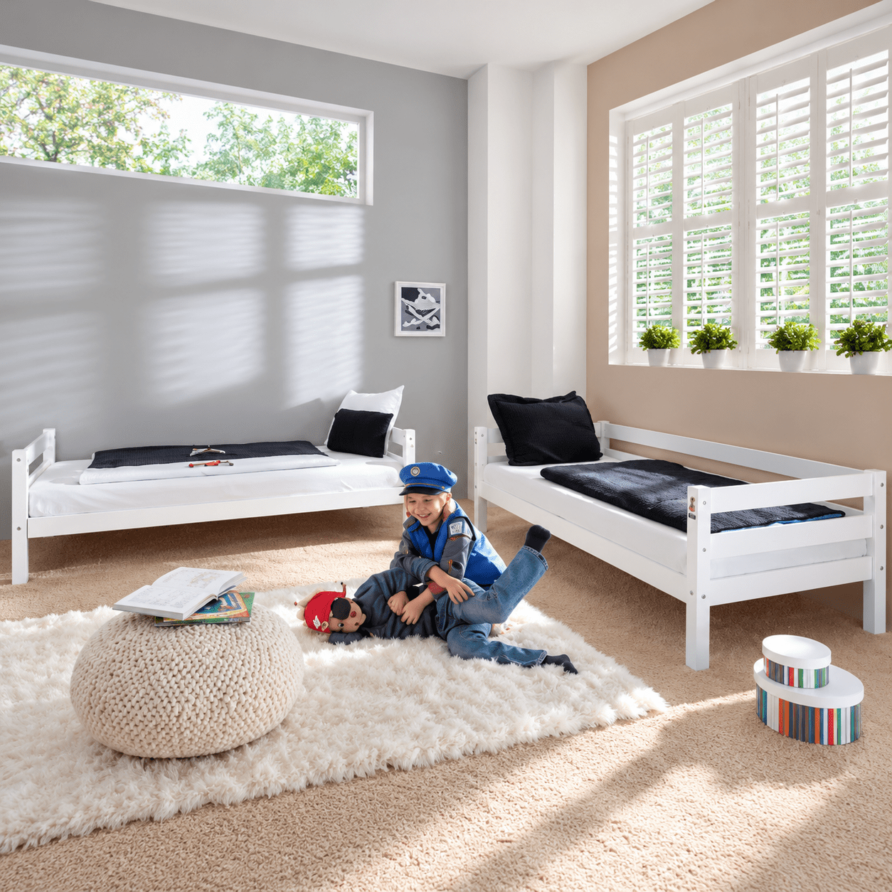 omgebouwd infanskids pino stapelbed naar twee losse 1 persoonsbedden wit