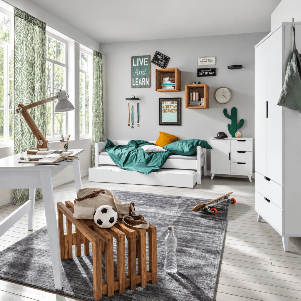 infanscolor 1-persoonsbed complete kinderkamer set wit in moderne kinderslaapkamer