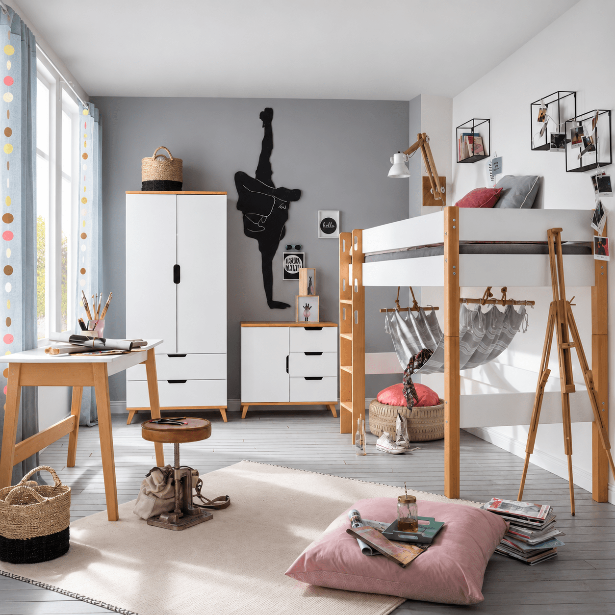 Infanskids Infanscolor Halfhoogslaper Complete Kinderkamer Set Wit/Beuken - Afbeelding 2