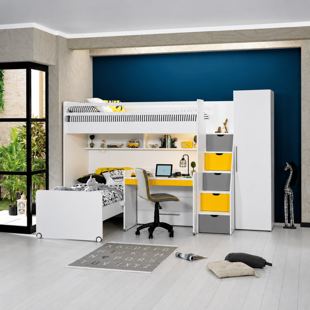 almila neo verrijdbaar eenpersoonsbed onderbed 90x190 wit