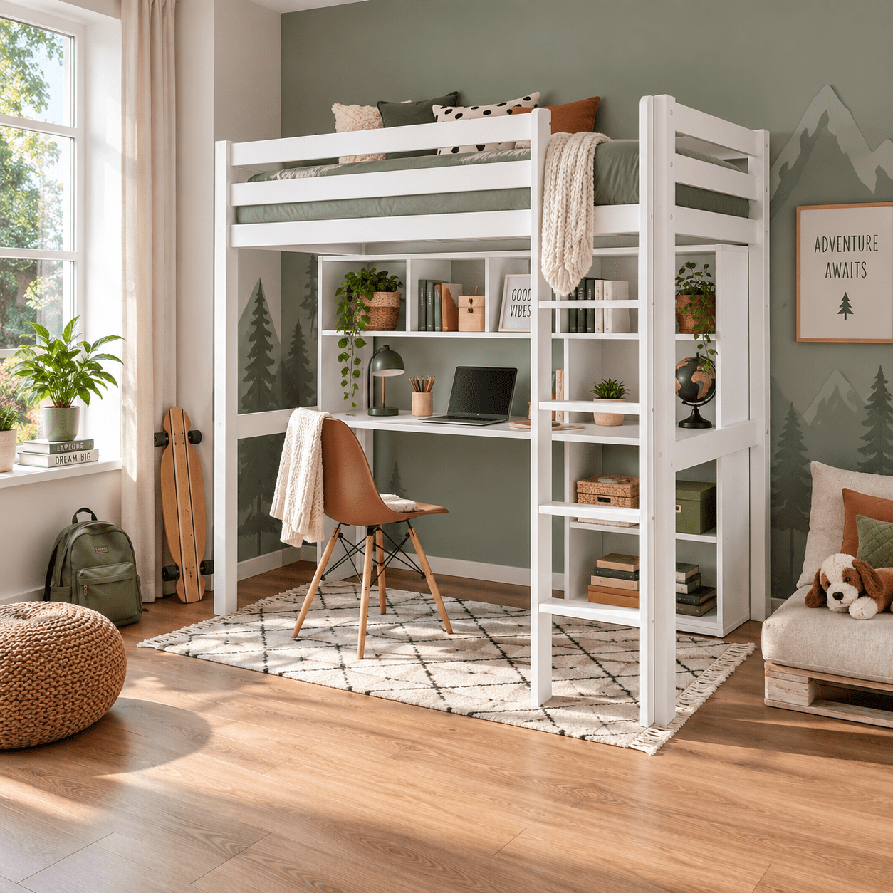 infanskids pino hoogslaper 90x200 wit van massief beukenhout in kinderkamer