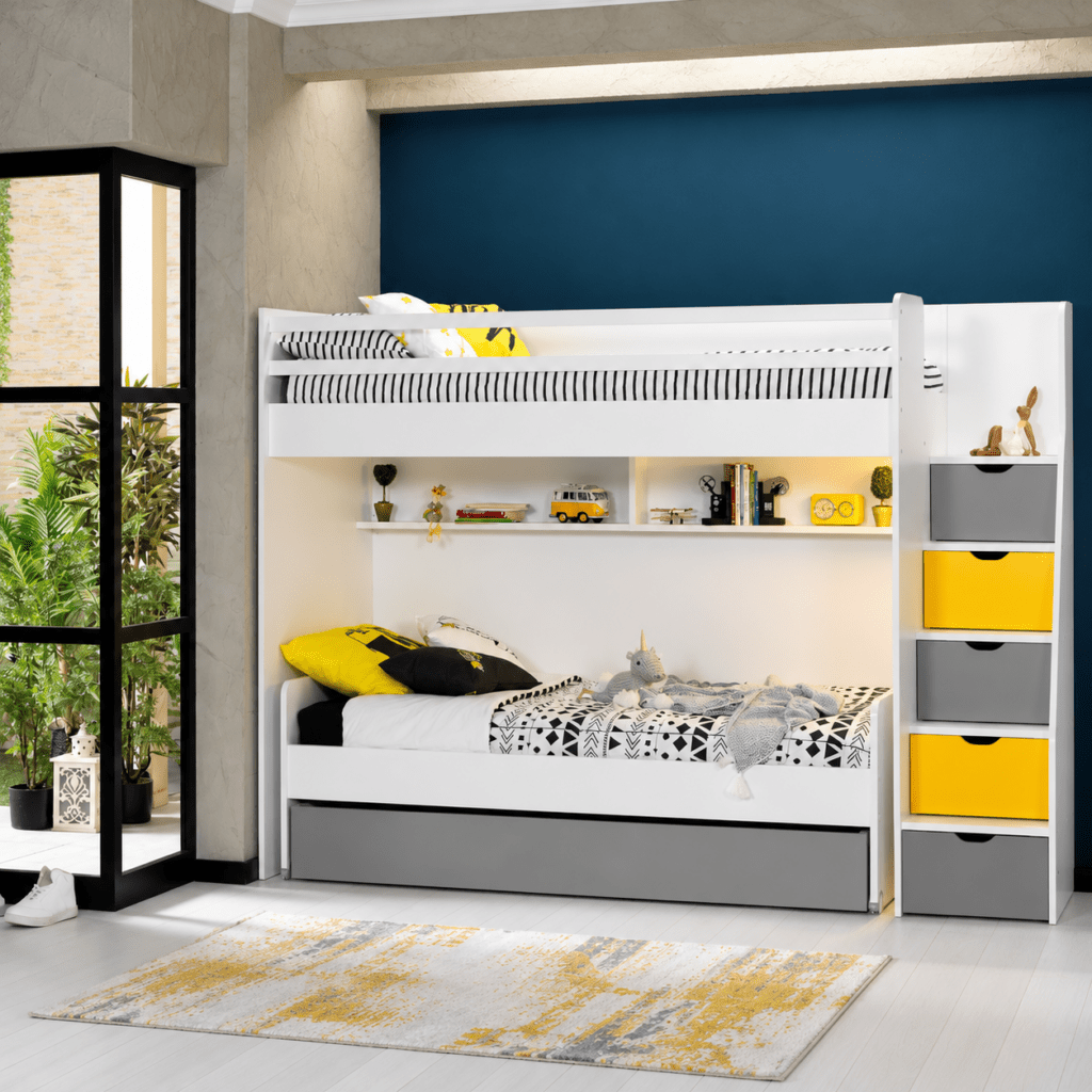 almila neo hoogslaper opbergtrap wit geel 257x101x191 cm