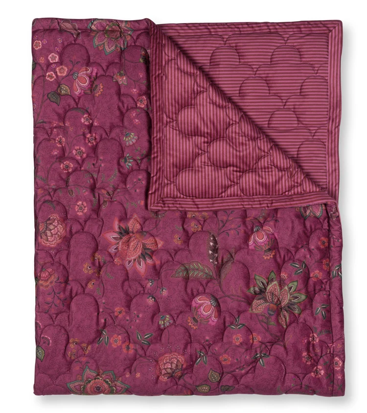 Pip Studio Mumbai Morning Velvet sprei donker roze van dichtbij