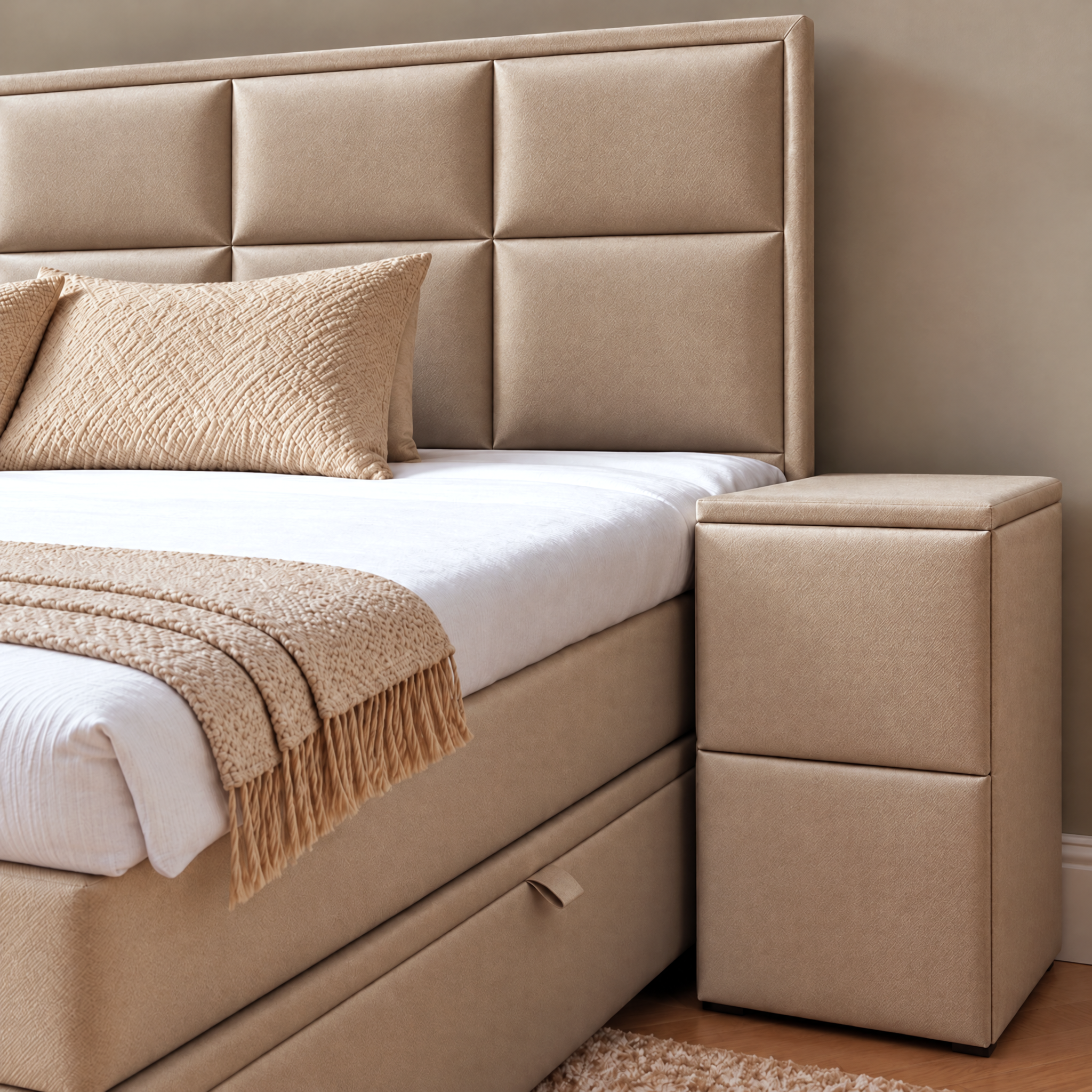 Van Schaik David boxspring met luxe blokkenhoofdbord